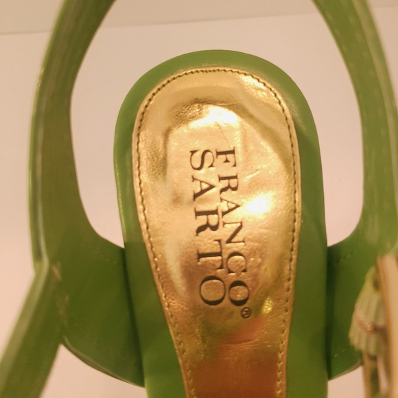 Franco Sarto designer wedge heels lime green with gold buckle Size 9.5 regular - Picture 9 of 12